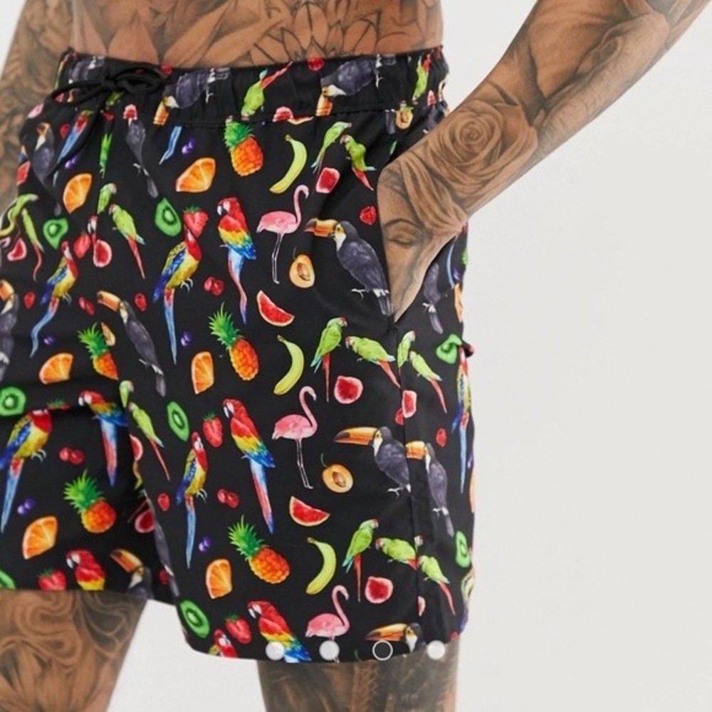 Asos Parrots and Fruit Theme Swim Trunks Size XL